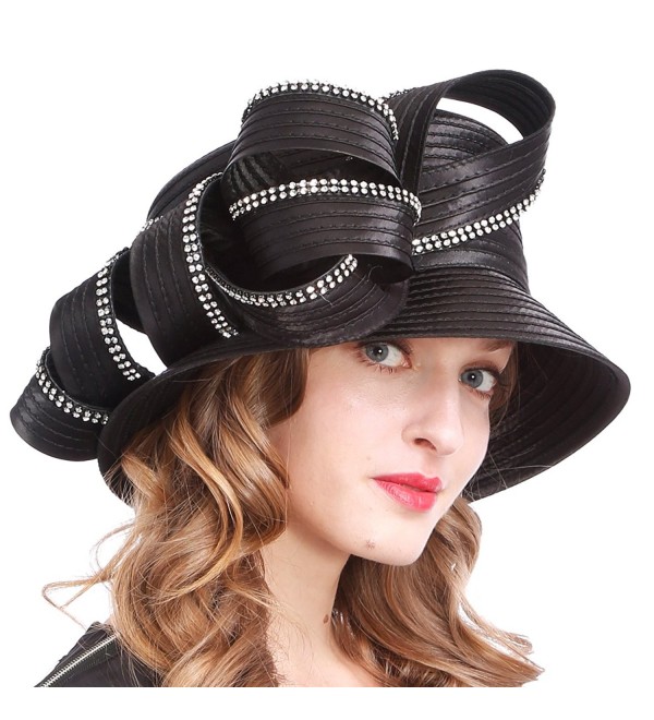 VECRY Womens Tea Party Church Baptism Kentucky Derby Dressy Hat - Rhinestone-black - CR18C3HZ3ZG