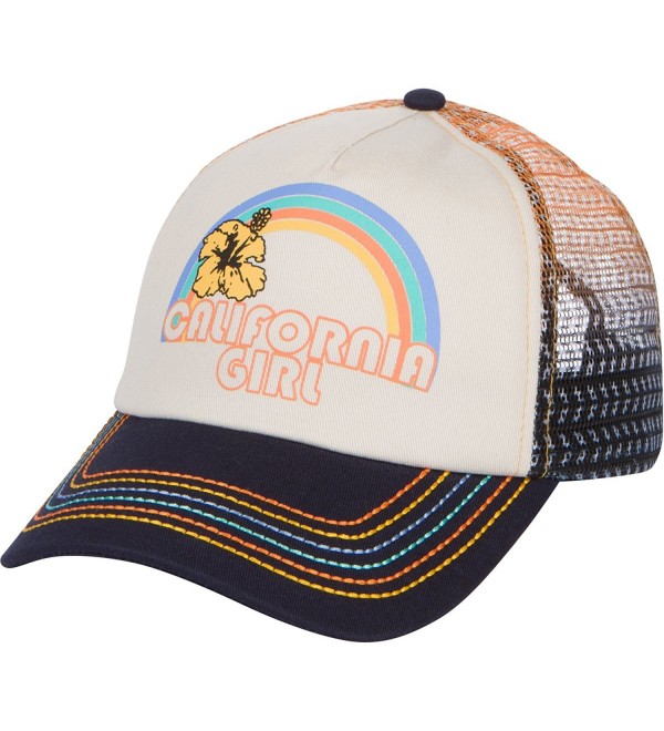California Girl Trucker Snapback Hat - Vintage Cream With Rainbow Stitching - C01839MEX6K