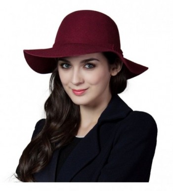 SIGGI Ladies Wool Felt Top Hat Wide Brim Winter Vintage Fedora Hats Thick Warm - 16078_burgundy - CR12MZHZS9C