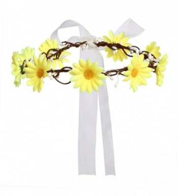 Merroyal Daisy Flower Headband Crown with Adjustable Ribbon for Wedding Festivals - Yellow - CO12NRDJ9NQ