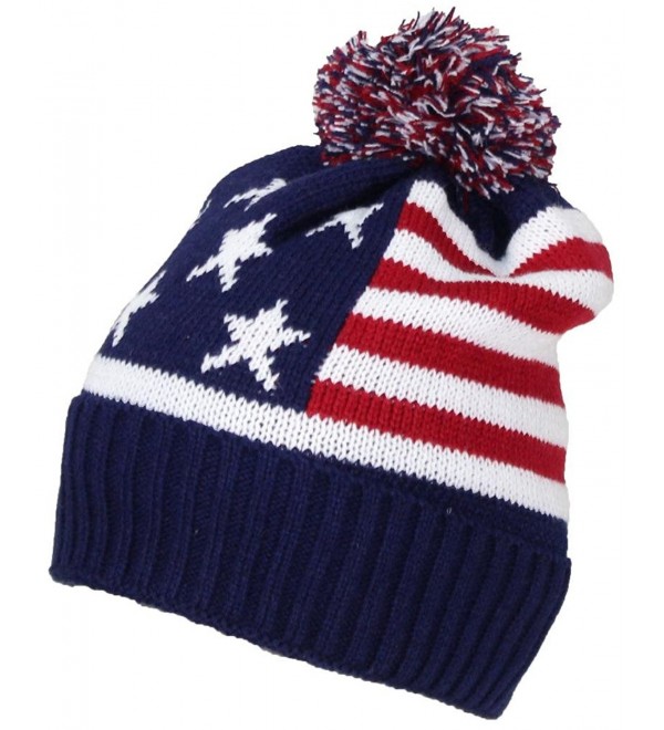 Best Winter Hats Adult American Flag Cuffed Knit Beanie W/Pom Pom (One Size) - CR188ZTIAOY