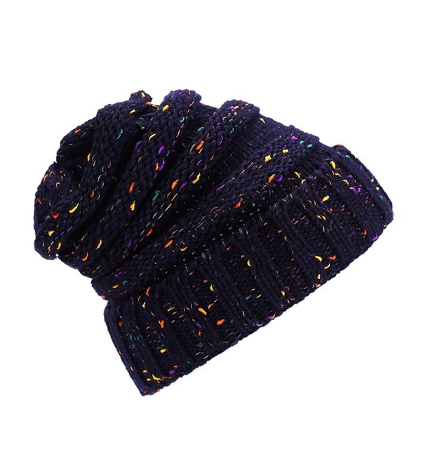 iParaAiluRy Slouchy Knit Beanie Women - Navy - CC187I4M0YC