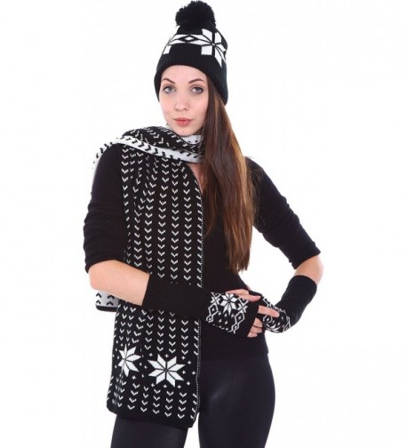Simplicity Adult Sizes Winter Knit Scarf Beanie Gloves Set - Snow-black - CS11GQHRT61