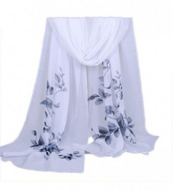 Women's Fashion Long Shawl Buedvo Ladies Chiffon Soft Wrap Flowral Print Scarf (63"x19.7"- Gray) - CQ12ODCTVKB