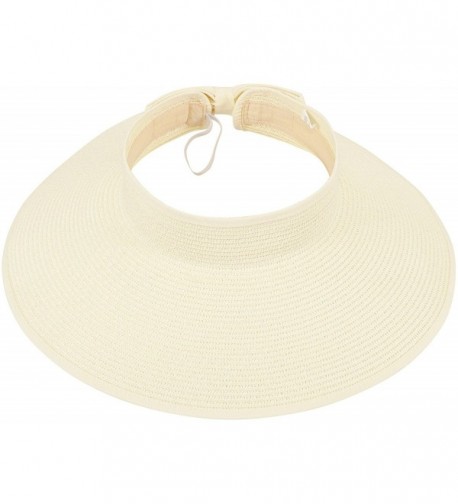 Simplicity Women's Roll Up Striped / Ribbed Wide Brim Straw Sun Visor - Ribbed_ivory - CE118WYLLVP