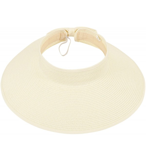 Simplicity Women's Roll Up Striped / Ribbed Wide Brim Straw Sun Visor - Ribbed_ivory - CE118WYLLVP