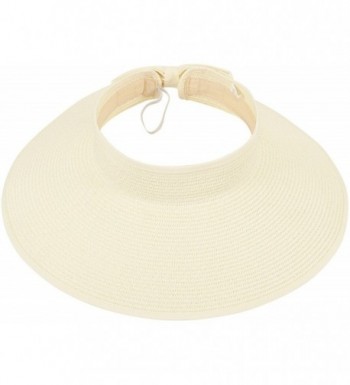 Simplicity Women's Roll Up Striped / Ribbed Wide Brim Straw Sun Visor - Ribbed_ivory - CE118WYLLVP