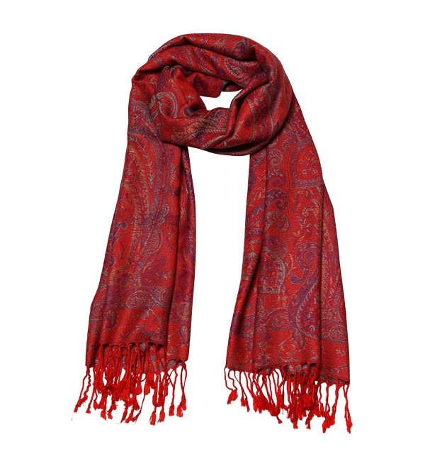 Paisley Jacquard Scarf Women's Fashion Shawl Long Soft Accent Wrap- Red ...