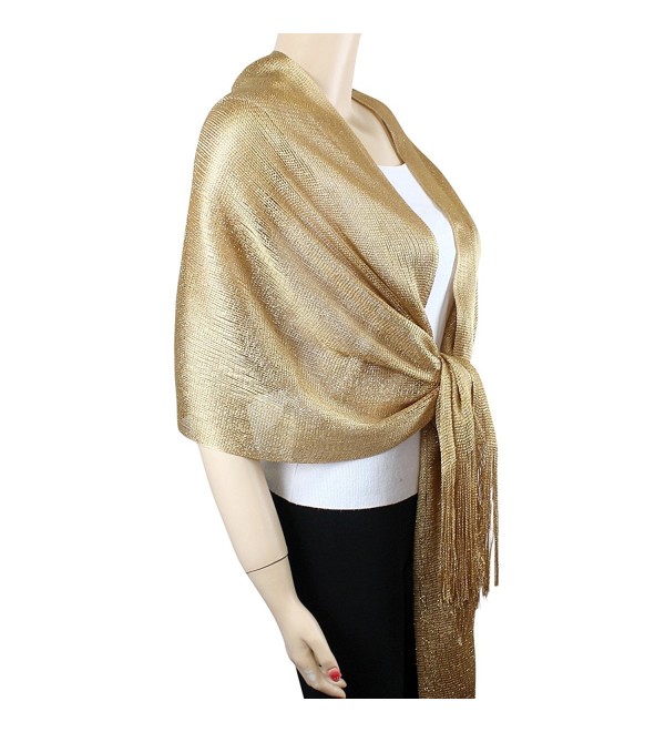 Shimmer and Shine Fringed Scarf - Gold - CC11M8W4DUD
