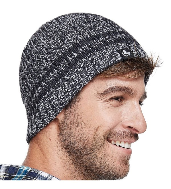 lethmik Merino Wool Skull Beanie-Mens Daily Warm Soft Winter Hat Stripe Mix Knit Cap - Dark Grey - C4186HGRUG3