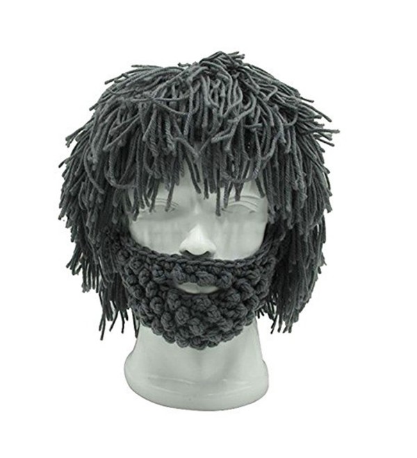 Men's Barbarian Knitted Beard Hats Warm Winter Caps Funny Party Mask Grey - C312O55OIBC
