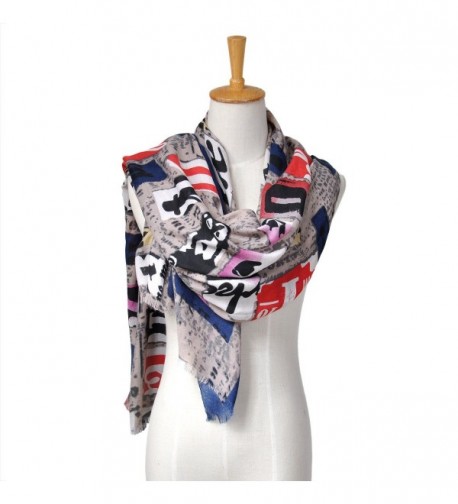 Lo Shokim Womens Letter Print Scarf Oblong Shawl With Fringe - B02 - CR18639WR8O