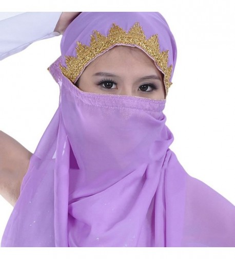 AvaCostume Chiffon Big Veil Shawl Skirt Scarf Gypsy Gold Trim Headscarf - Light Purple - C311YPYN4AB
