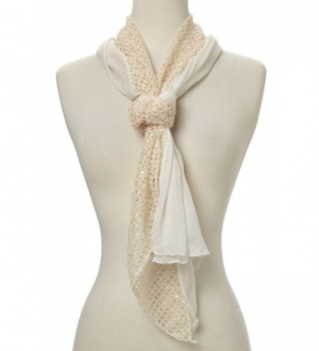 Women Lightweight Soft Sequin Crochet Triangle Scarf - Cream - CK12GSB1BOZ