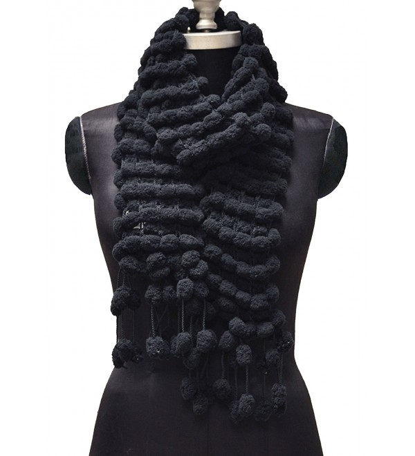 Women's 'Scarf' Chenille Pompom Scarf - Black - CM185XK232G