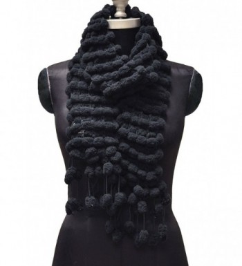 Women's 'Scarf' Chenille Pompom Scarf - Black - CM185XK232G