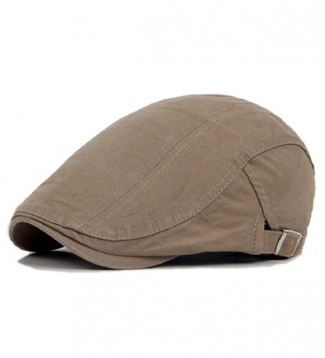 Gilroy Men Classic Solid Color Cabbie Newsboy Flat Ivy Hat Beret Cap - Light Khaki - CB12OCIZ5QV