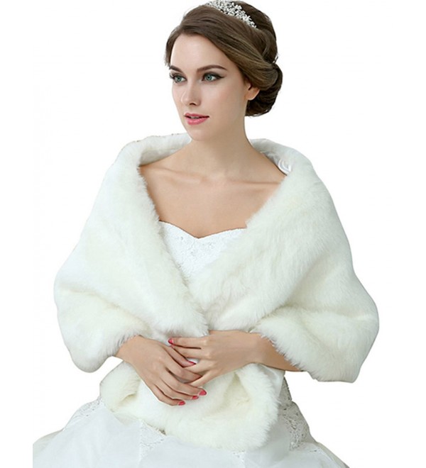 Sarahbridal Womnes Ivory Faux Fur Shawl Wrap Stole Cape for Wedding Dresses - 17013-iovry - C0186RD2LRS