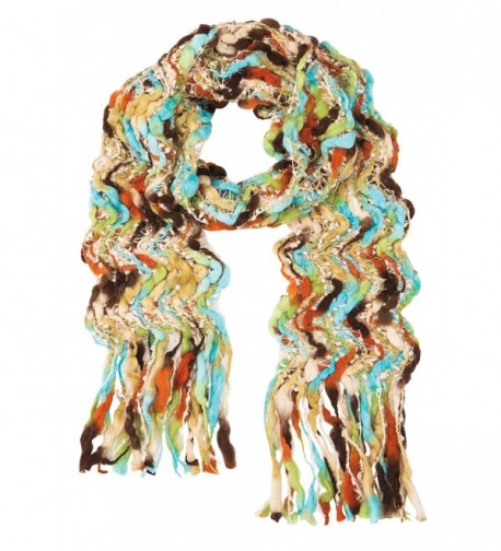 Women's Colorful Open Weave Scarf - Chunky Handcrafted Fringe Wrap - C6187UEOQRX