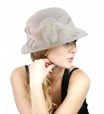 NYFASHION101 Side Flip Cloche Bucket Hat w/Woven Flower & Ribbon Accent- White - CS11W827DFZ