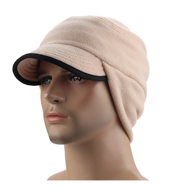 FEOYA Winter Warm Skull Cap With Earflap Outdoor Windproof Fleece Visor Hat - Beige - C212NULPMQE