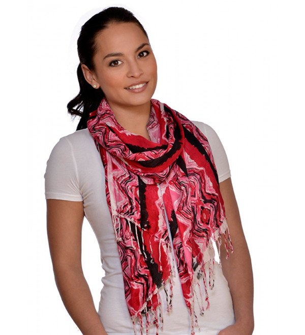 Amtal Women Red Black White Abstract Design Lightweight Soft Scarf w/Tassels - CI11HV7Y6FH