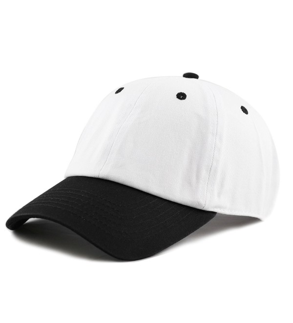 THE HAT DEPOT Unisex Blank Washed Low Profile Cotton and Denim Baseball Cap Hat - White/Black - CP1802MQ9T8