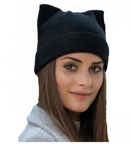 wanture Women's Hat Cat Ear Crochet Braided Knit Caps - Black - CJ186XUDNQK