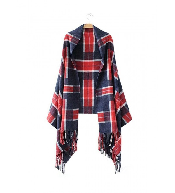 FFLMYUHULIU Women's Comfort Long Scarf Blanket Tartan Checked Poncho Shawl Wrap Cape - 0776-03 - C3186HIXQRL