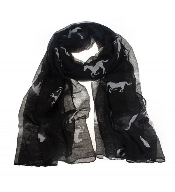 HN Fashion Women Running Horse Print Long Scarf - Black - CW12NGGBK0B