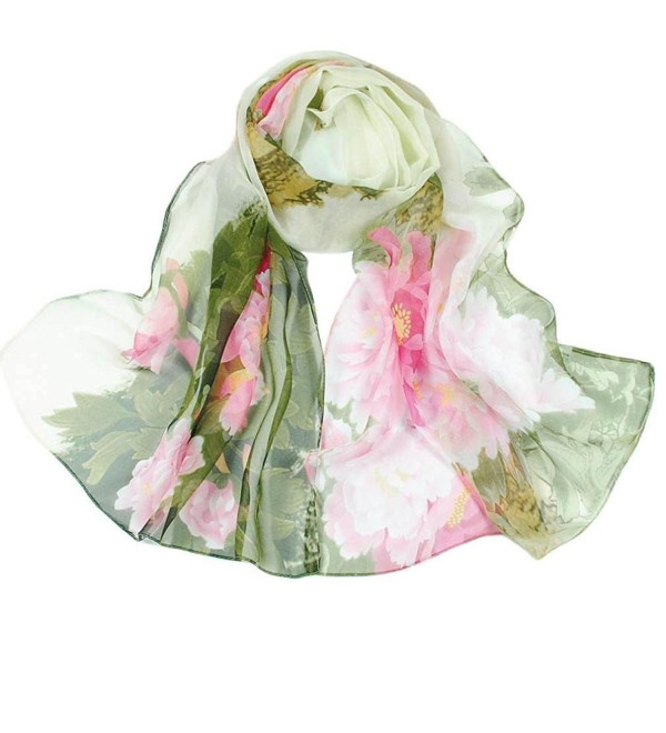 Deamyth Women Chiffon Scarves Flowers Printing Long Shawl Wrap Scarf Headscarf - Green - CS12N460S4N