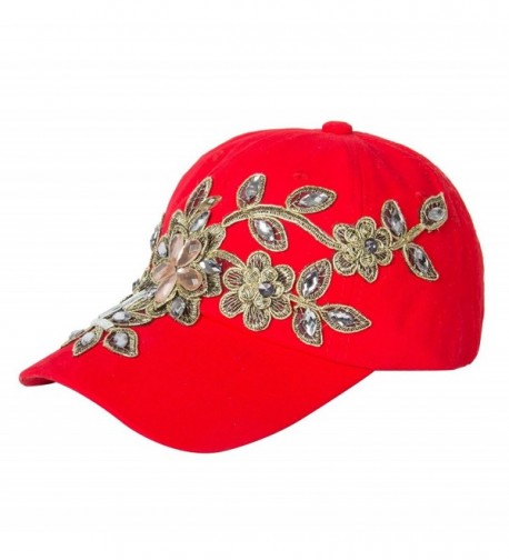 Elonmo Flowers Baseball Rhinestone Adjustable in Women's Baseball Caps