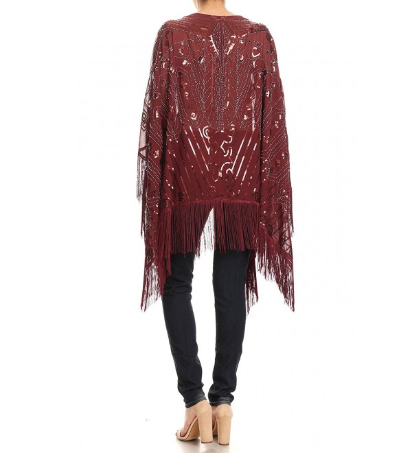 Womens Oversized Hand Beaded and Sequin Evening Shawl Wrap with Fringe ...