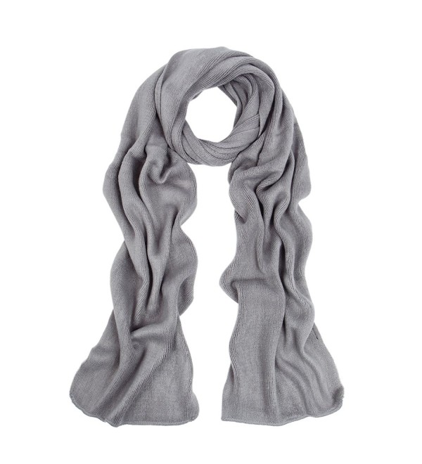 Premium Long Fine Knit Solid Color Warm Winter Scarf - Different Colors - Grey - C4127LE1C9H