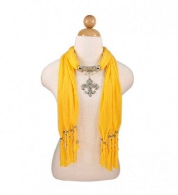 Elegant Charm Pendant Jewelry Necklace Scarf w/Fleur de lis Medallion-11 Colors - Yellow - CR11DSYHVVX
