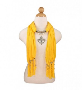 Elegant Charm Pendant Jewelry Necklace Scarf w/Fleur de lis Medallion-11 Colors - Yellow - CR11DSYHVVX