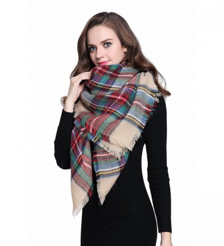 Buttons and Pleats Women Plaid Blanket Shawl Scarf for Fashion Wear & Winter - "Camel (Size 56""x56"")" - C612J8V63WR