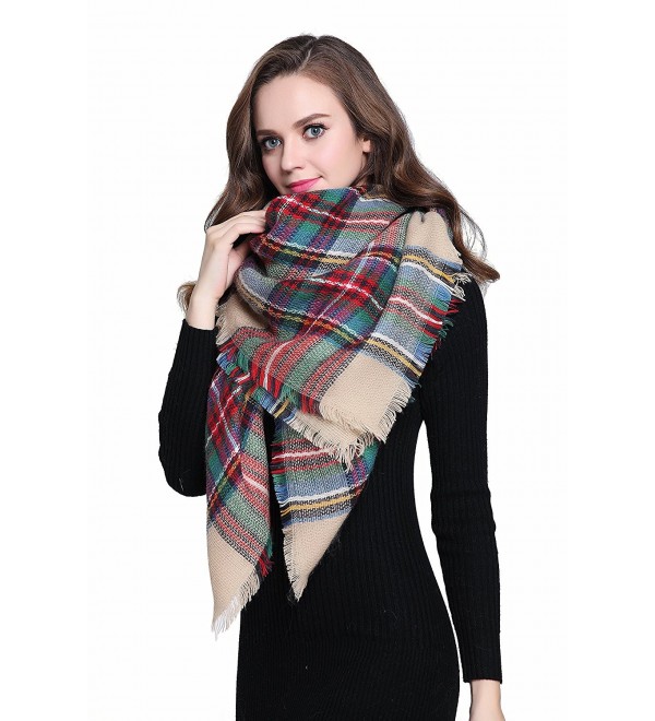 Buttons and Pleats Women Plaid Blanket Shawl Scarf for Fashion Wear & Winter - "Camel (Size 56""x56"")" - C612J8V63WR