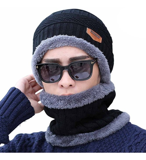 HindaWi Slouchy Beanie Winter Hats For Men Windproof Scarf Warm Snow Knit Skull Cap - _Hat and Scarf(black) - CG12OBLMDCL