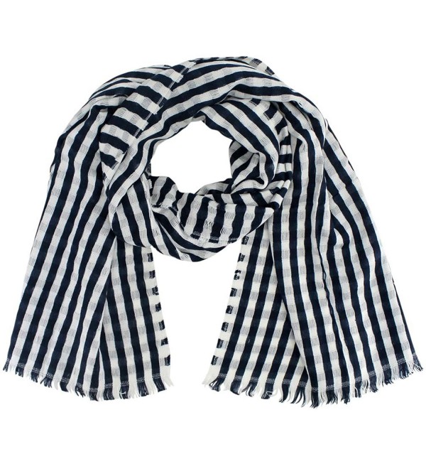 Classic Striped Lightweight Scarf Wrap - Blue - C0126OPIV39