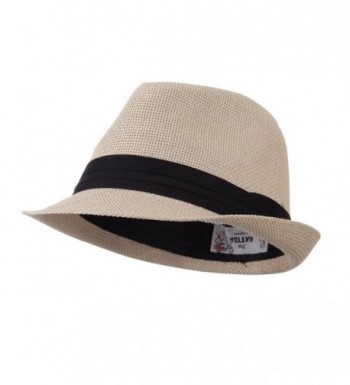 Pleated Hat Band Straw Fedora Hat - Tan W18S37F - C111E8U1PF9