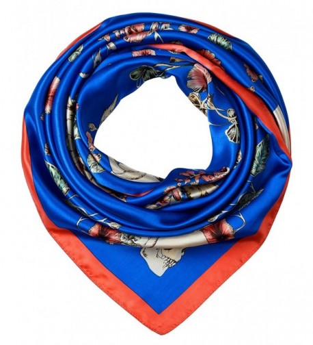 Ladies Pretty Satin Neckerchief Square Scarf headband 35 x 35 inches by corciova - 356 Morning Glory Sapphires - C31800KT7K9