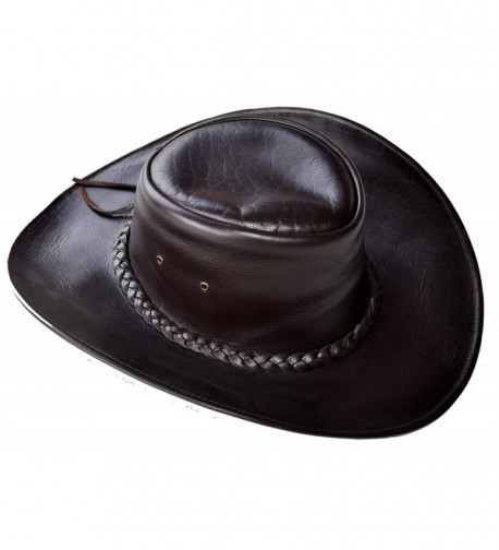 C&D Western Style Handmade Leather Hat Brown Large - CW12O58K8C9