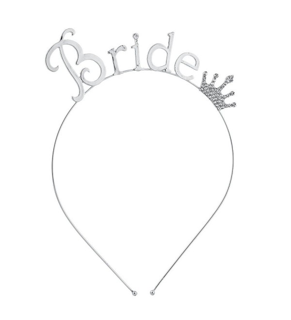Lux Accessories Rhinestone Crown Bride Bridal Bachelorette Headband - Silver - CC12NV8B5KH