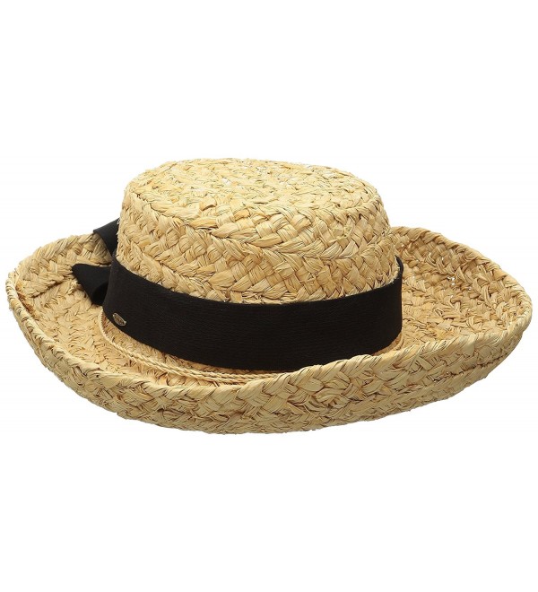 Scala Women's Raffia Hat with Herringbone Bow - Natural - CV117XQ8BP7