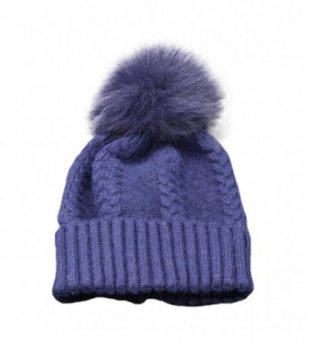 Tuscom Women Winter Crochet Hat Fur Wool Knit Beanie Raccoon Warm Cap - Navy - CY12N7Y6UM8