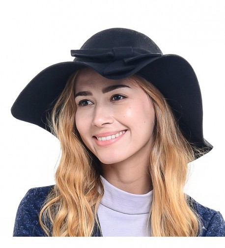 Wimdream Women 100% Wool Wide Brim Cloche Fedora Floppy hat Cap Z0012 - Black - CN12ODBRCCU