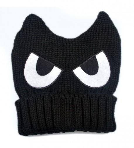 LOCOMO Cute Big Eye Embroidery Devil Horn Cat Ear Knit Beanie Hat FFH223BLK - Black - CN11PAV5TOR