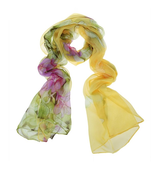 ChikaMika Silk Scarves for Women Floral Wrap and Shawls for Women Yellow Fashion Scarves - CH123GUG85X