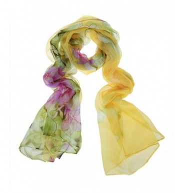 Silk Scarves for Women Floral Wrap and Shawls for Women Yellow Fashion ...